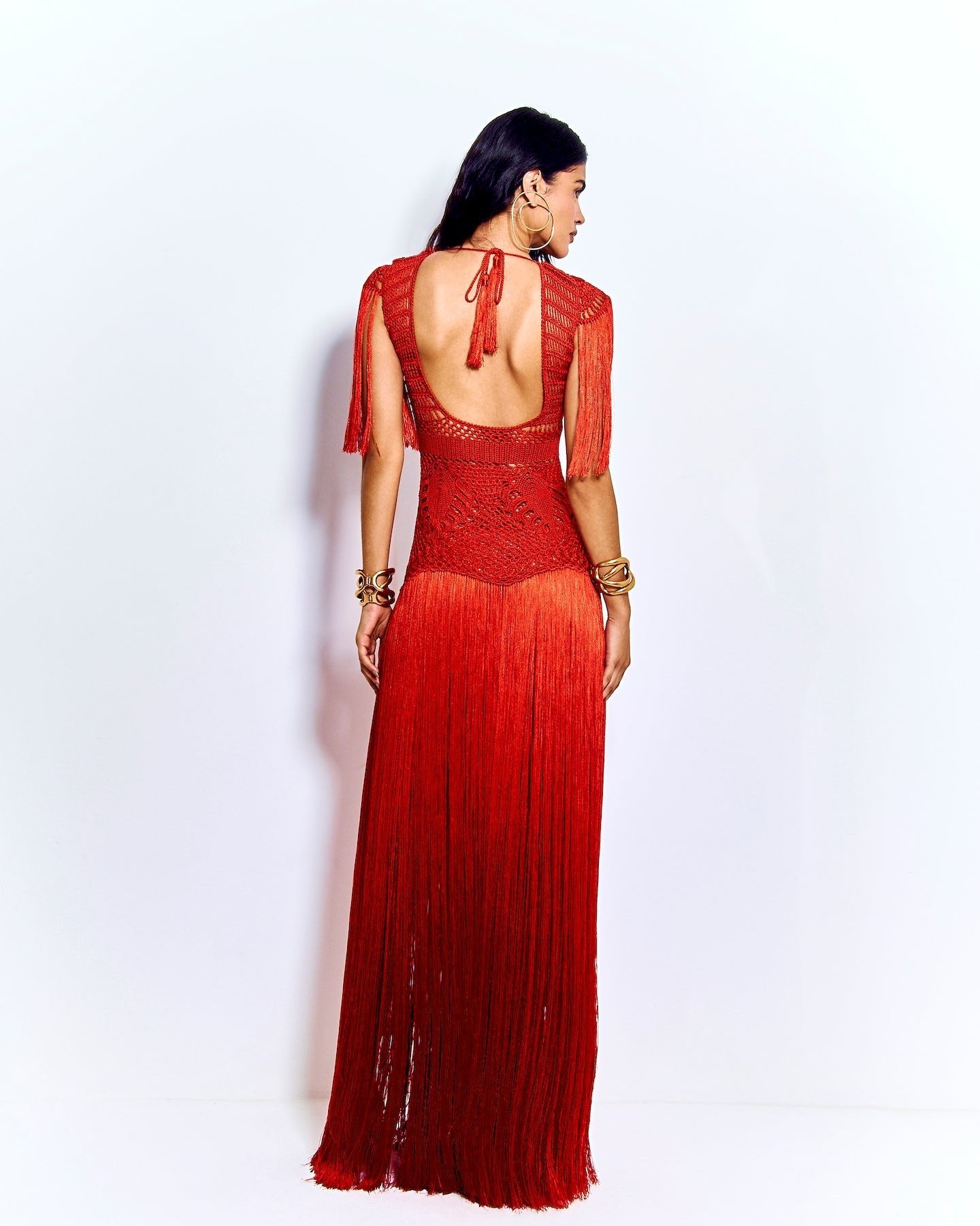Vestido longo Costa Rica Vermelho / Off White - Ammi