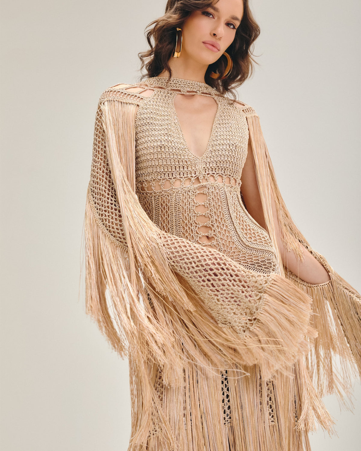 Vestido longo Água viva Champagne gold - Ammi