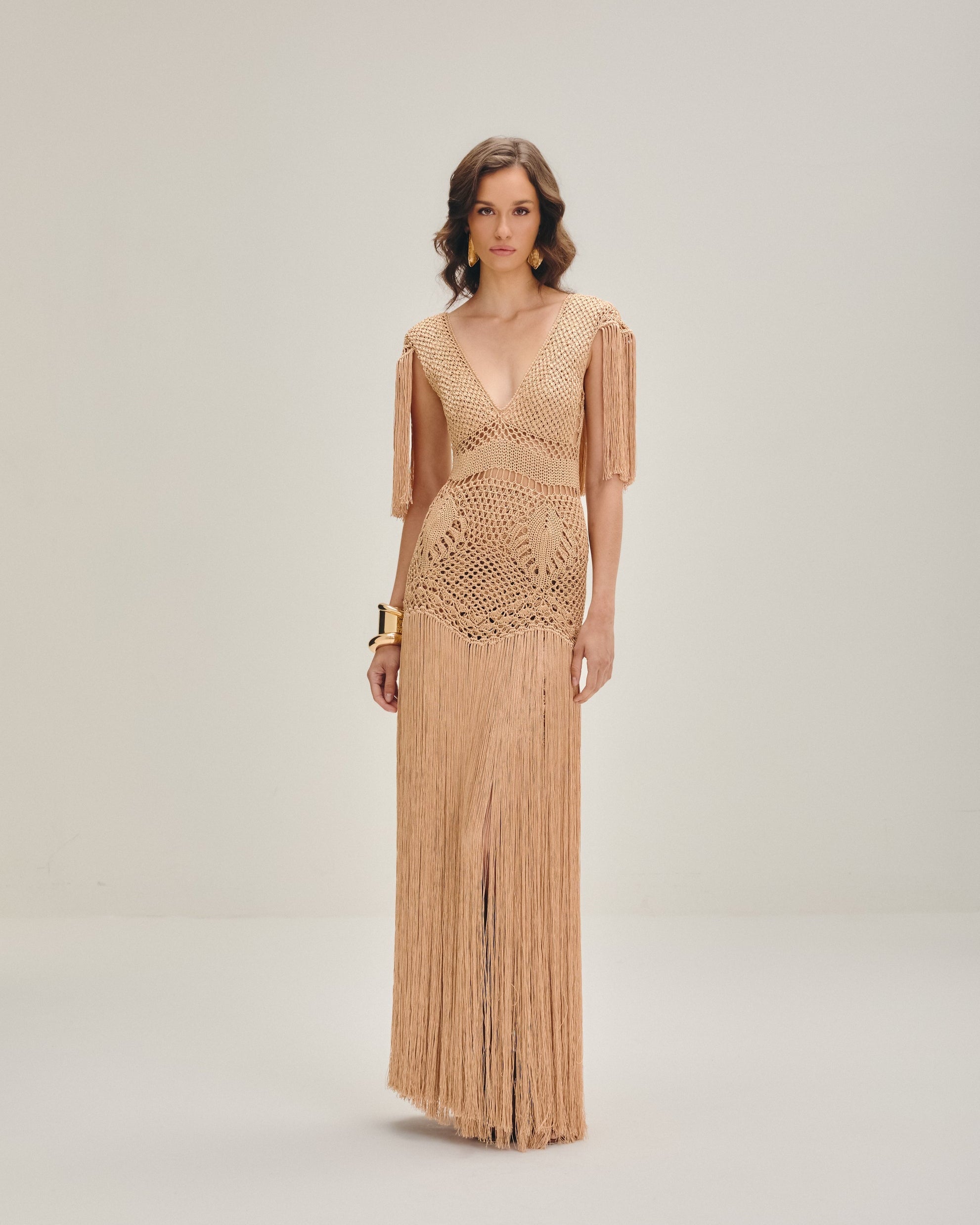 Vestido longo Costa Rica Dourado rose - Ammi