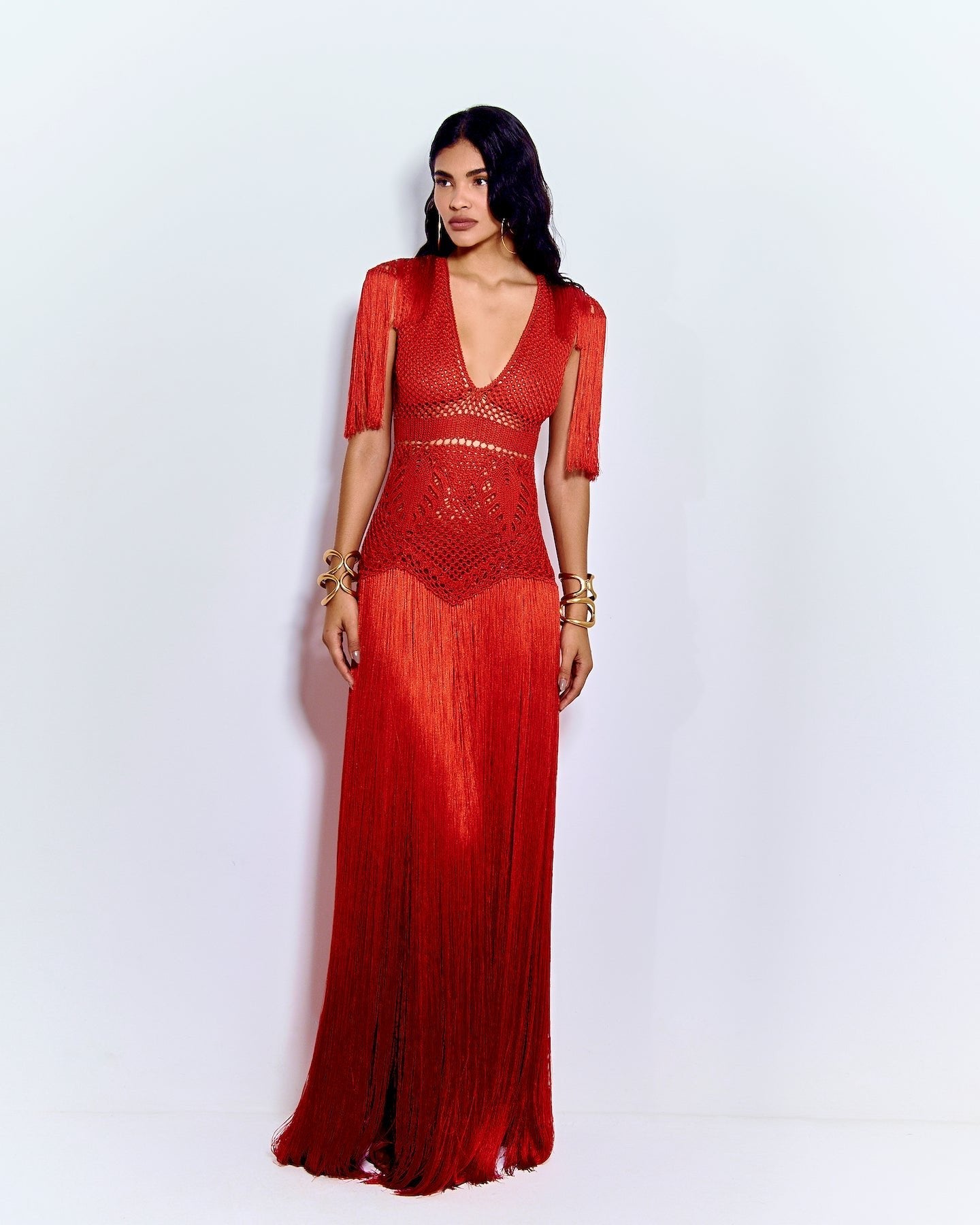 Vestido longo Costa Rica Vermelho / Off White - Ammi