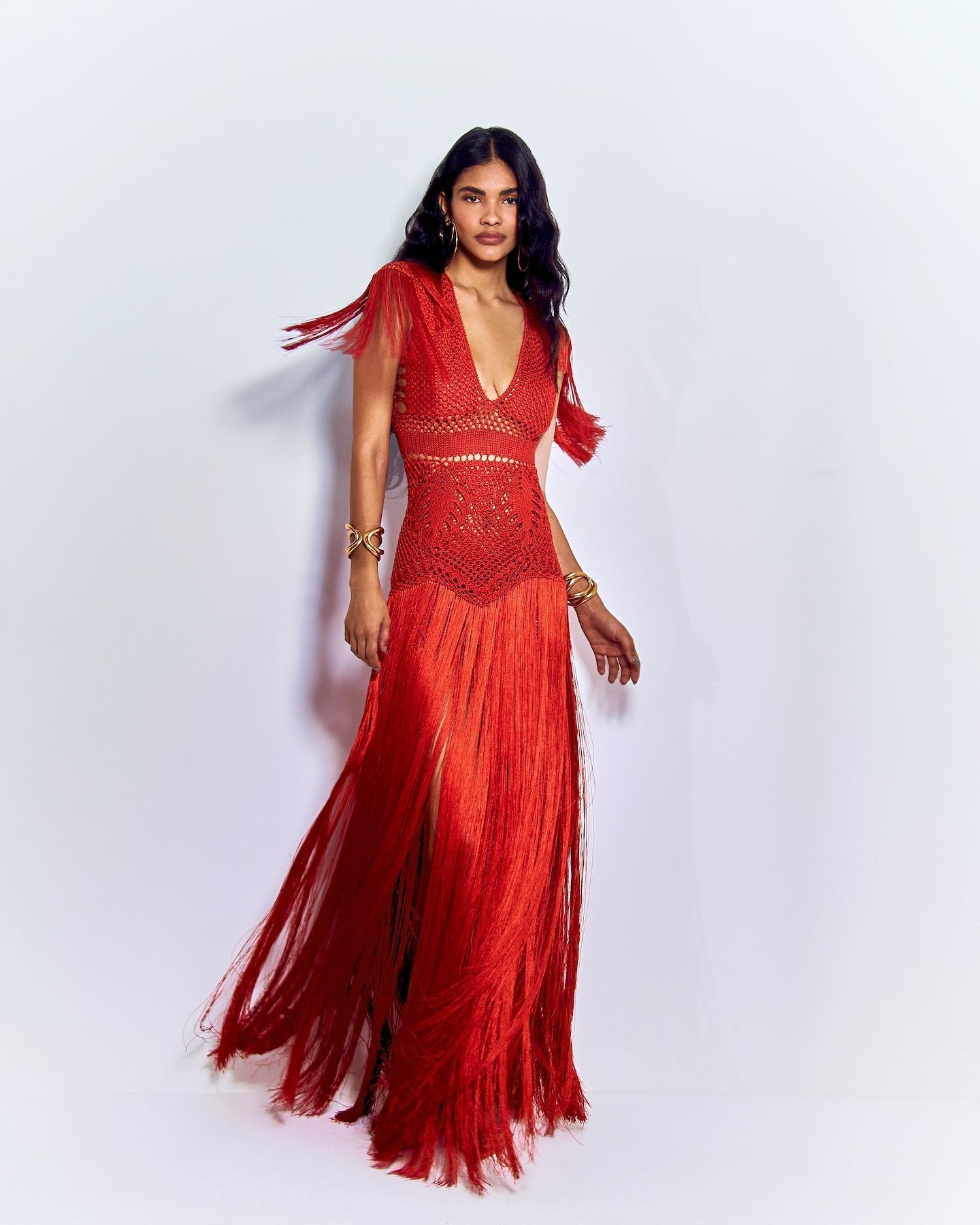 Vestido longo Costa Rica Vermelho / Off White - Ammi