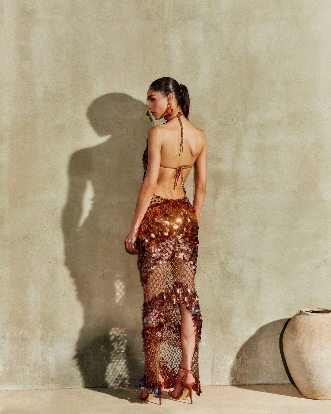 Vestido longo Kalahari - Tons de dourado e bronze