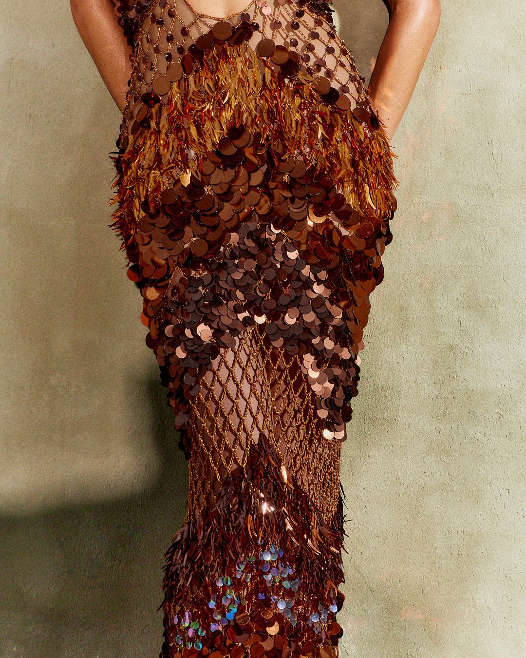 Vestido longo Kalahari - Tons de dourado e bronze