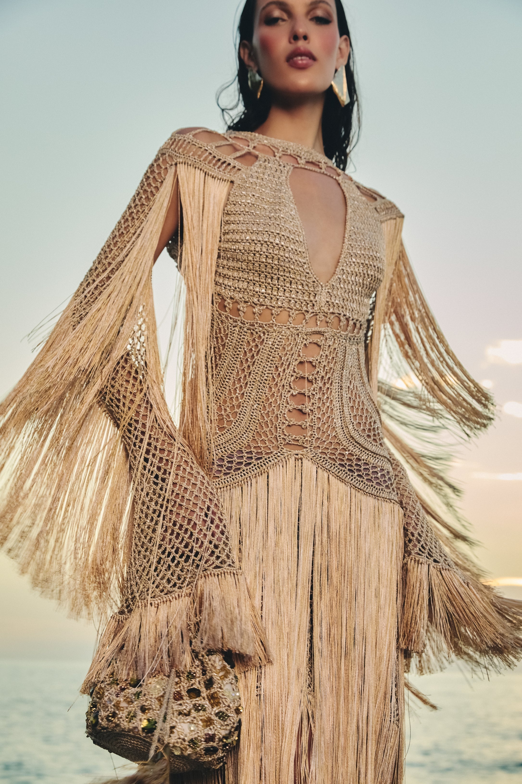 Vestido longo Água viva Champagne gold - Ammi