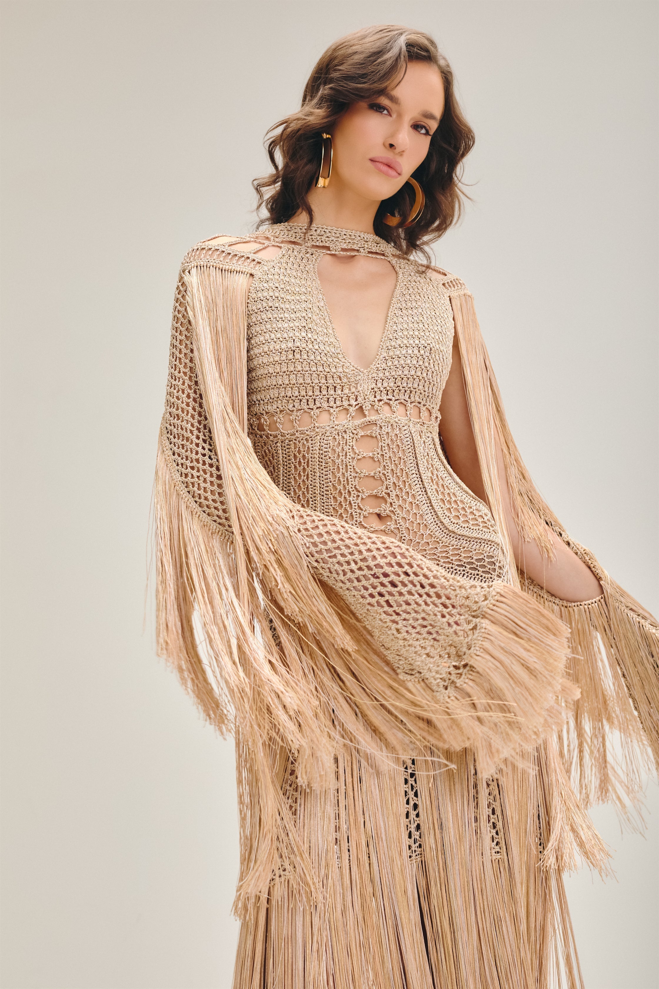 Vestido longo Água viva Champagne gold - Ammi
