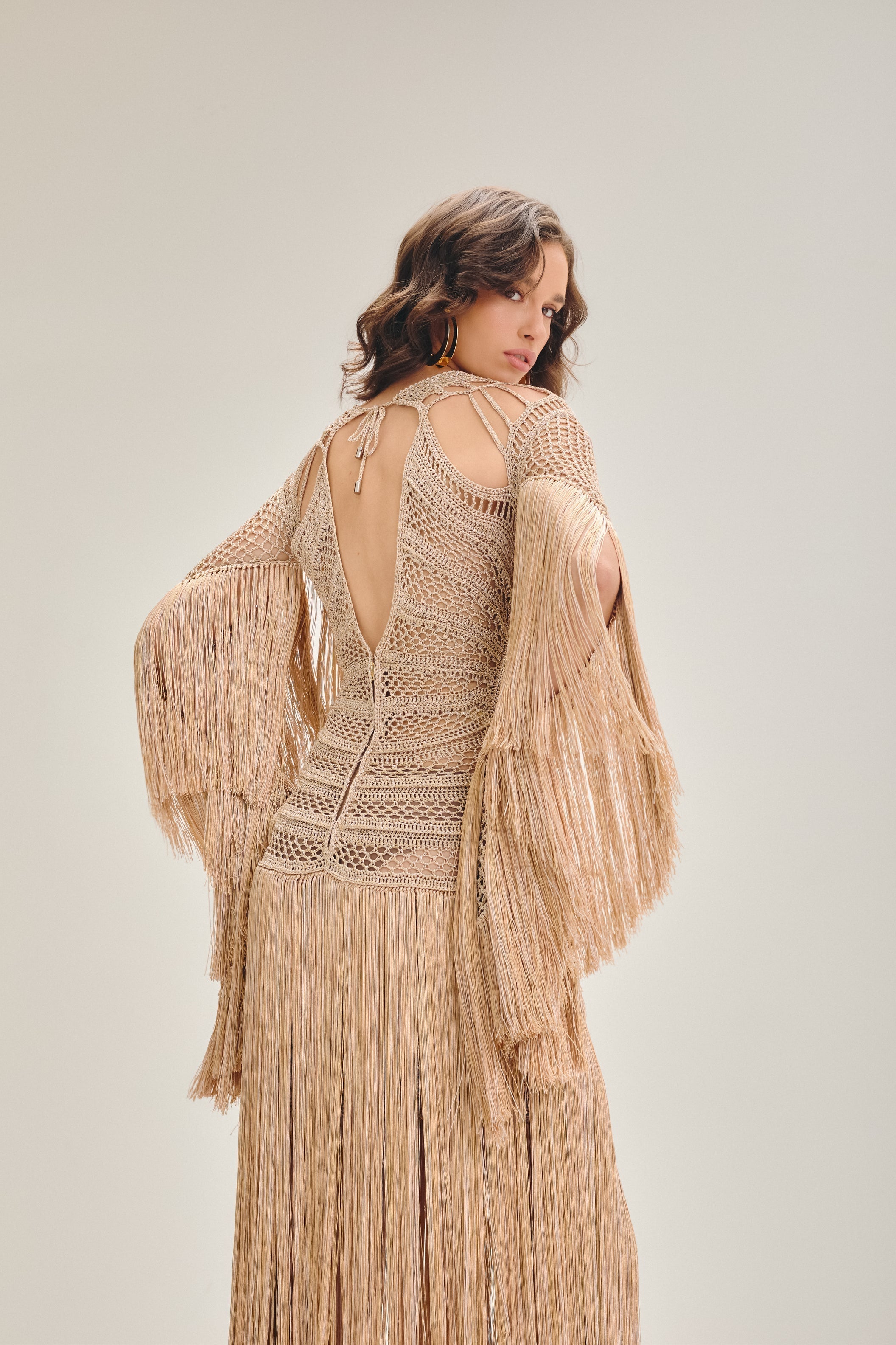 Vestido longo Água viva Champagne gold - Ammi