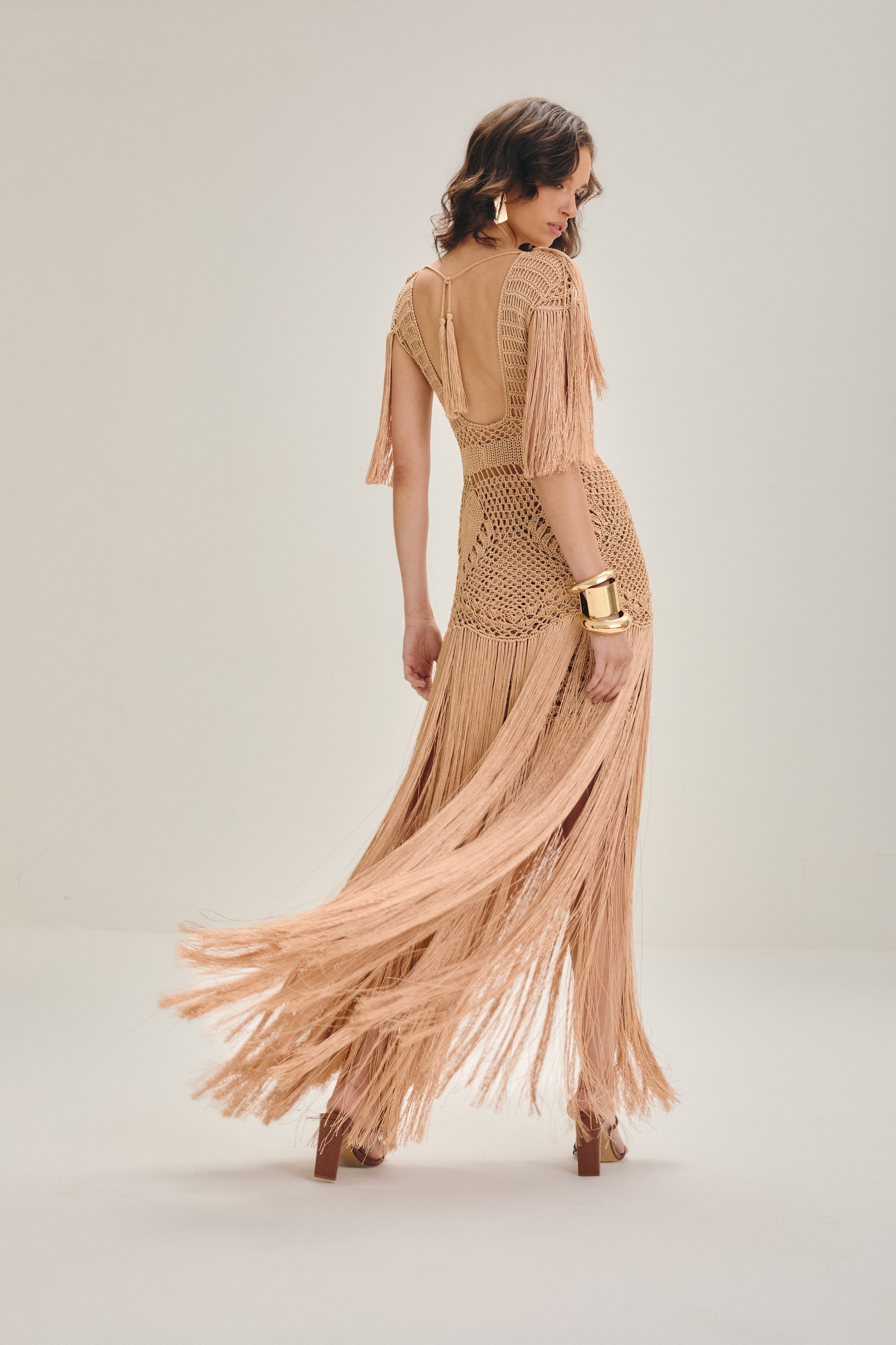 Vestido longo Costa Rica Dourado rose - Ammi