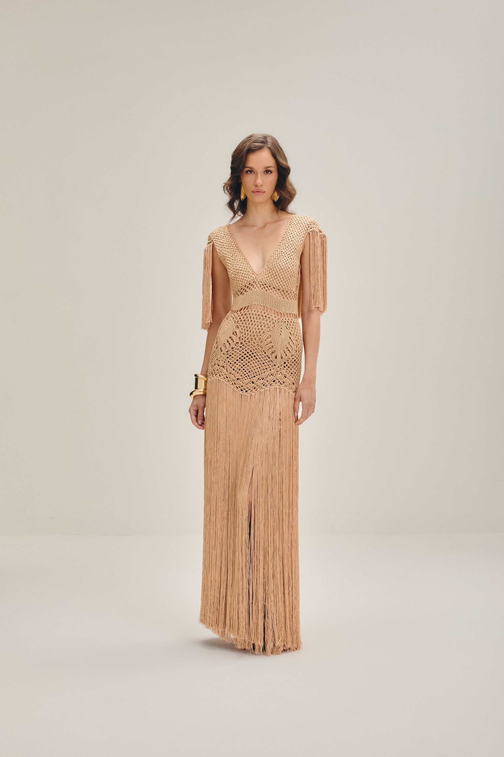 Vestido longo Costa Rica Dourado rose - Ammi